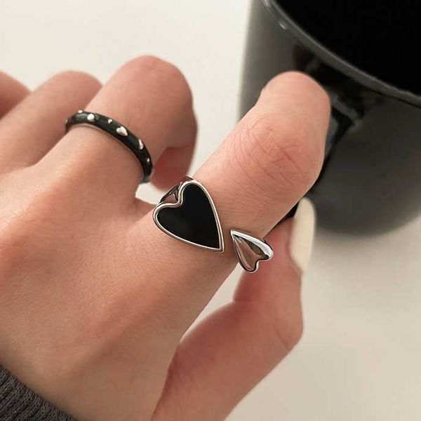 

cluster rings double love heart black gothic punk hip-hop rings for women men personality fashion jewelry gift l230306, Golden;silver