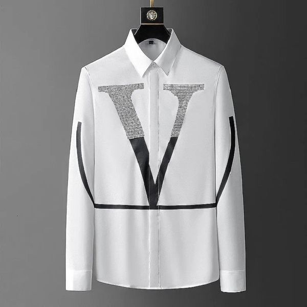 

men's casual shirts european and american high-end personality printing long sleeve shirt men's spring and autumn fashion letter d, White;black
