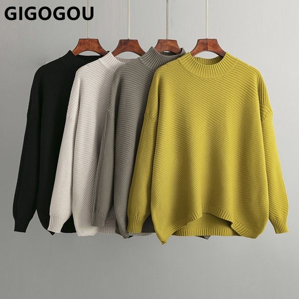 

women's sweaters gigogou fashion loose casual women pullover sweater autumn winter warm knit o-neck female jumper 230306, White;black