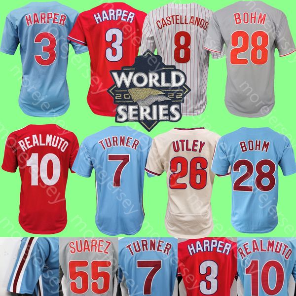 

ws baseball jersey harper trea turner mike schmidt ranger suarez j. t. realmuto alec bohm hoskins castellanos marsh schwarber nola wheeler u, Blue;black