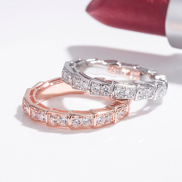 

s925 sterling silver stones female snake bone shape full diamond ring european and american elegant net red personality matching couple ring