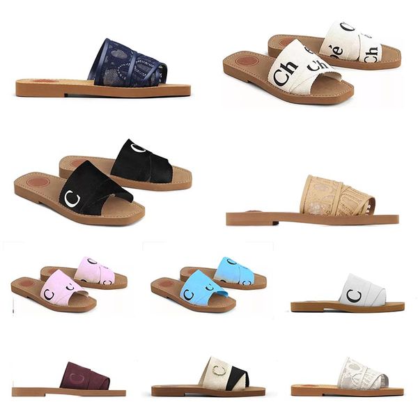 

2023 quality sandals slipper woody slippers for women mules flat slides 35-42 beige white black pink light blue brown slipped womens summer