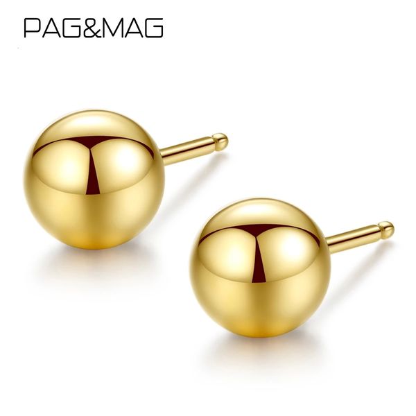 

stud pag mag genuine 18k gold solid bead ball earrings for women minimalism yellow statement jewelry pendientes 230306, Golden;silver