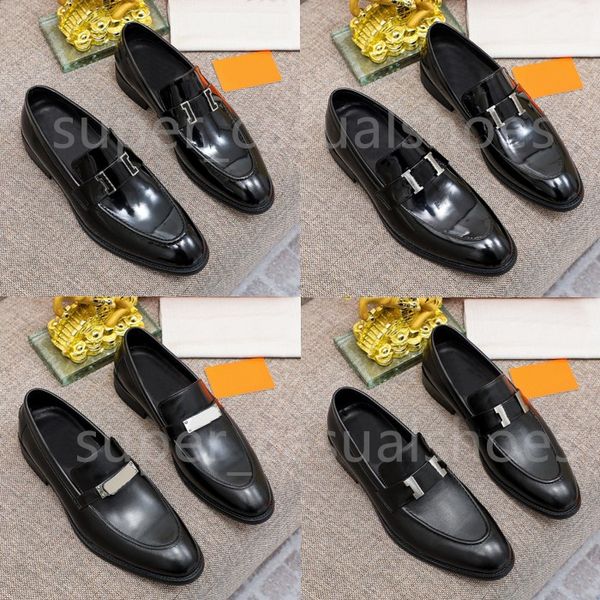 

2023 designers shoes men fashion loafers brand genuine leather mens business office work formal dress shoes designer party wedding flat shoe, Black
