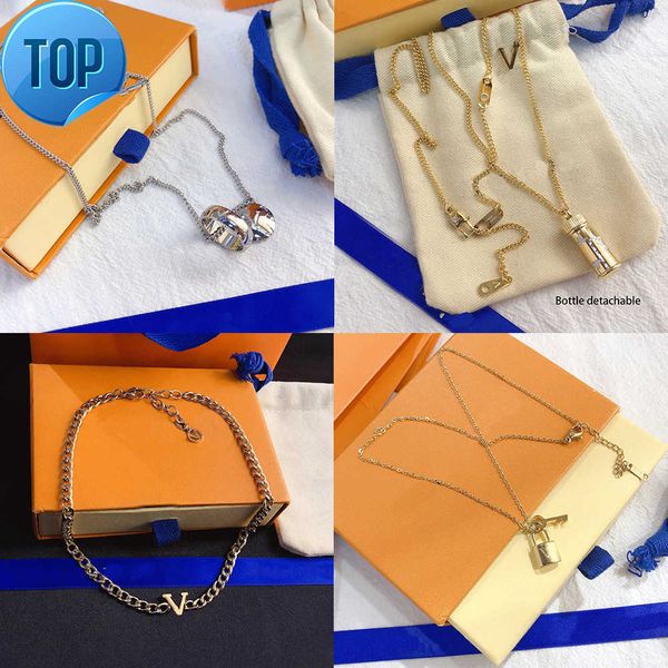 

pendant necklaces luxury design necklace 18k gold plated stainless steel necklaces choker chain letter pendant fashion womens wedding jewelr, Silver