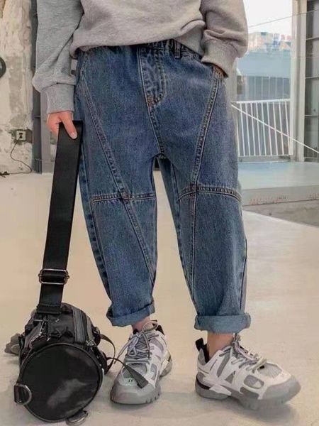 

jeans kids' jeans boys' retro blue splice solid denim casual pants spring and autumn boys' harun pants 230306