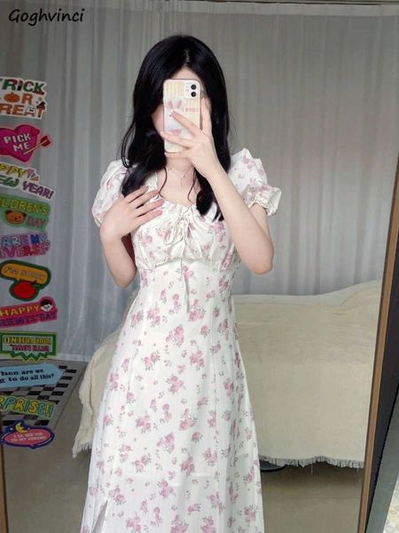 

casual dresses short sleeve dresses women floral midcalf drawstring lovely temperament females vintage sweet high waist korean z0306, Black;gray