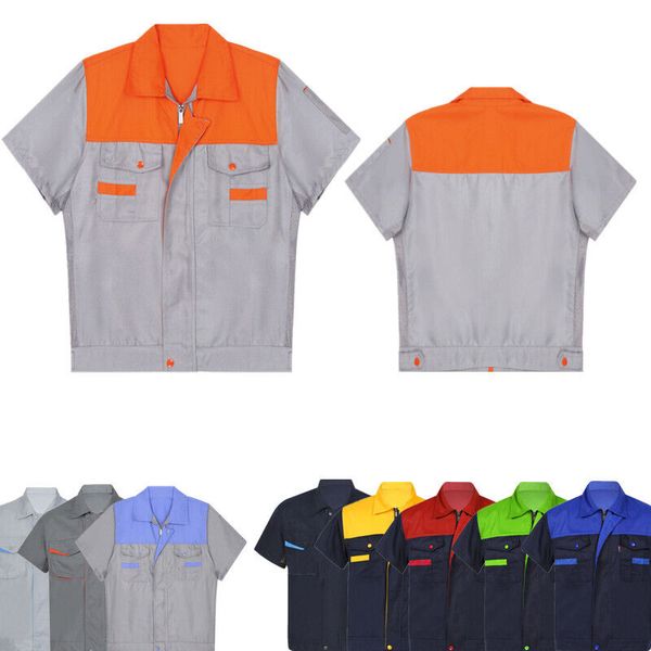 

mens work shirt color block turn-down collar workwear motor mechanic uniform top, White;black