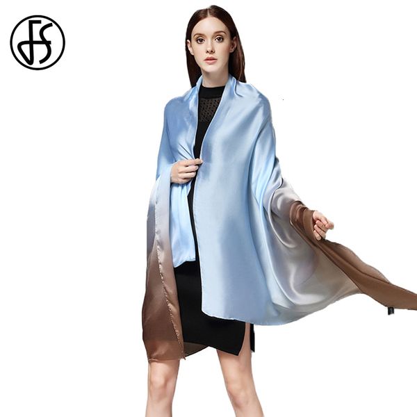 

scarves fs brand designer large silk satin scarf women gradient color long shawls and wraps soft ladies scarves echarpe pashmina 230306, Blue;gray