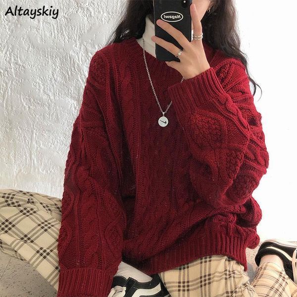 

women's sweaters autumn winter women red pullovers loose vintage twist jumpers long sleeve knit outwear korean preppy style o-neck swe, White;black