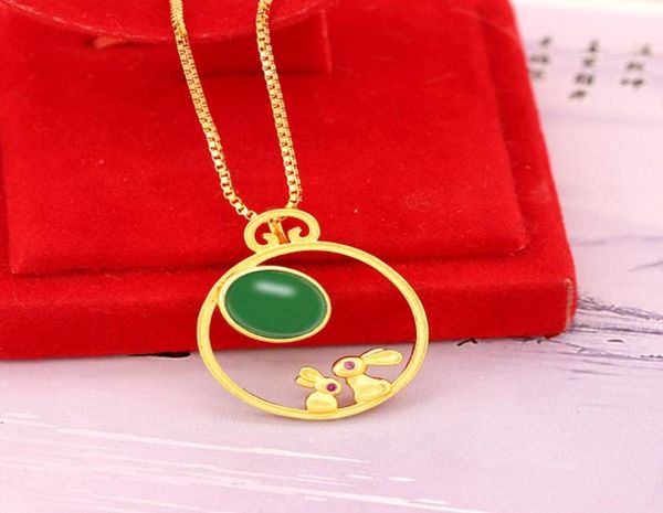 

natural hetian jade rabbit pendant necklace 925 silver fashion jewelry chalcedony amulet gifts for women1013120