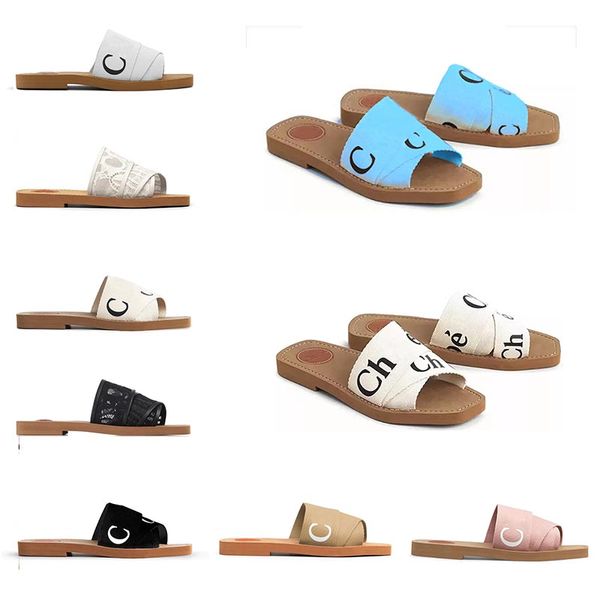 

womens designer woody sandals mules flat slides 35-42 light tan beige white black pink blue lace lettering fabric canvas women summer outdoo
