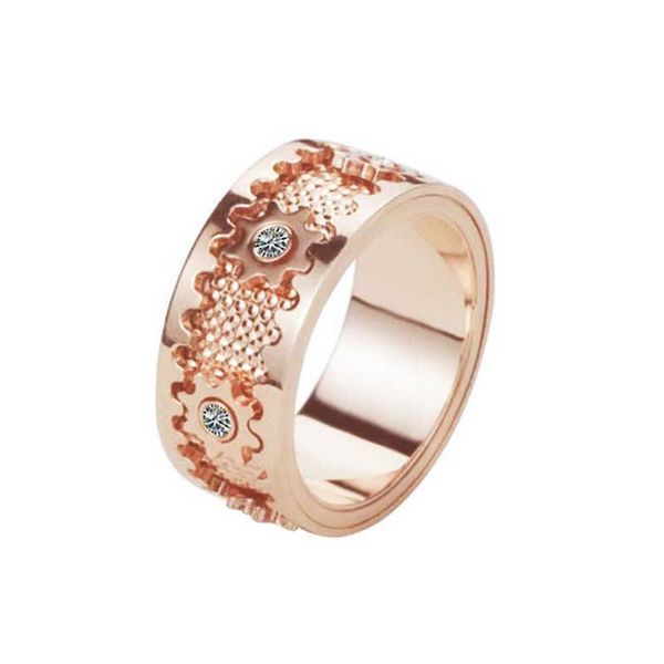 

cluster rings zircon inlaid gear finger ring creative men and women fashion jewelry luxury rose gold silver color wedding party decor rings, Golden;silver