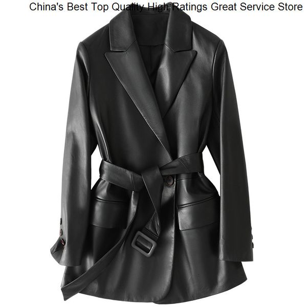 

women's leather faux minimalism hwitex genuine coats jacket casual sashes ladies black blazer winter long overcoat female hw3136 230306