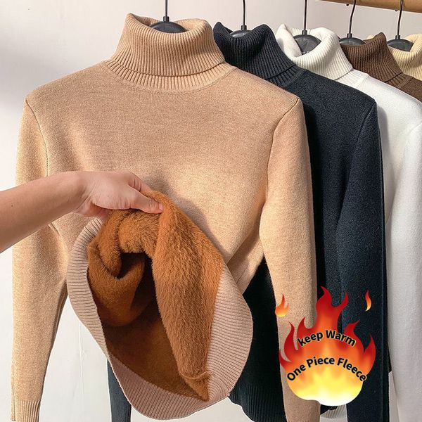 

women's sweaters turtle neck fleece sweater women winter warm elegant thick warm female knitted pullover loose basic knitwear jumper dr, White;black