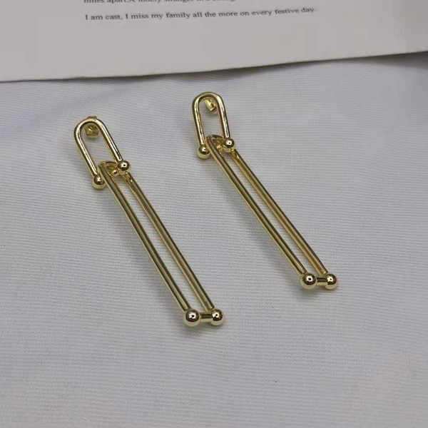 

internet celebrity tjia 21 new long exaggerated chain earrings female korean premium floor same u-shaped double ring, Golden