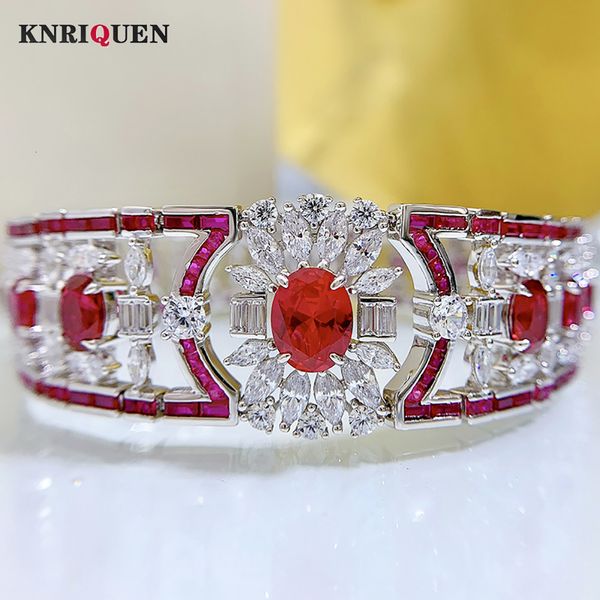 

charm bracelets luxury vintage 100 925 real silver 7 9mm ruby gemstone high carbon diamond wedding for women party fine jewelry gifts 230306, Golden;silver