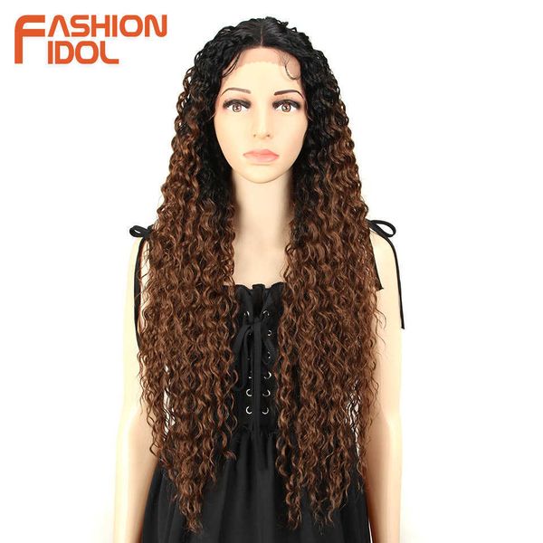 

synthetic wigs fashion idol lace wig synthetic 30 inch super long kinky curly hair ombre blonde loose deep wave s heat resistant fiber 23022, Black