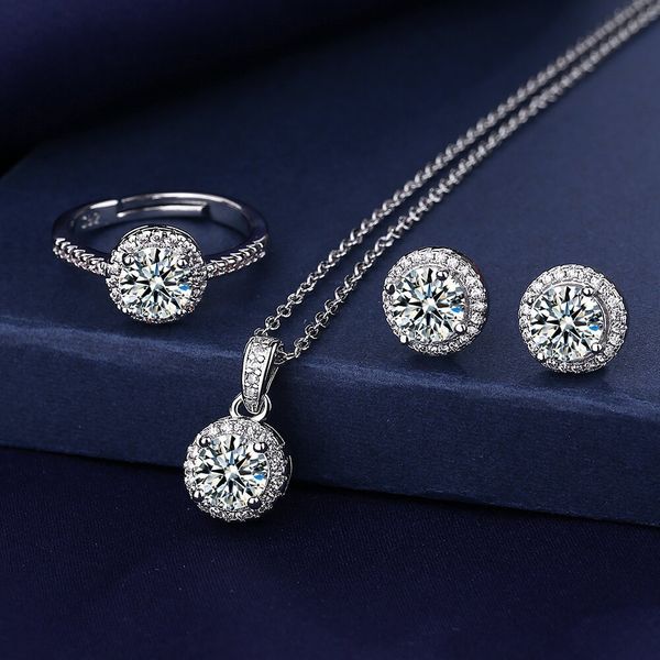 

earrings necklace solitaire lab diamond jewelry set 925 sterling silver party wedding rings for women bridal 230303