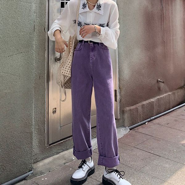 

women's jeans high waist purple jeans harajuku korean ulzzang denim pants wild daily casual girl loose trouser streetwear s-4xl 230306, Blue