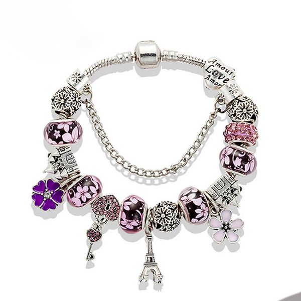 

925 silver plated tower charms bracelet for pandora snake chain wedding party jewelry for women girlfriend gift diy charm bracelets with ori, Golden;silver