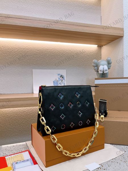 

coussin pm handbag with chunky gold chain for womens embossed monograms floral crossbody flap cover bags ladies puffy leather underarm shoul