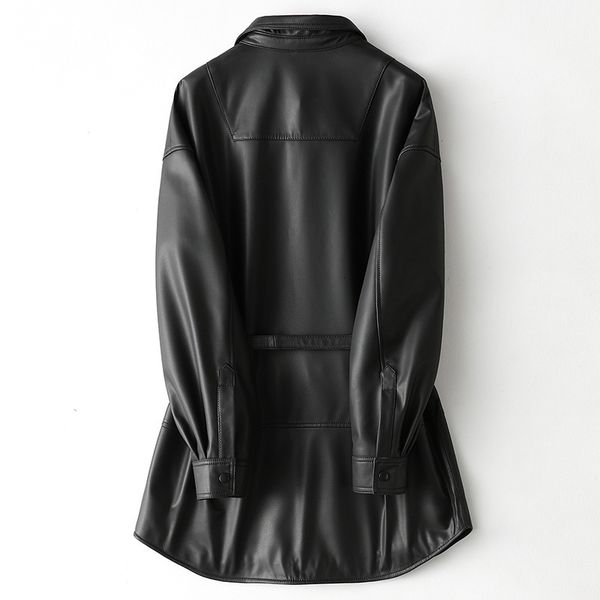 

women's leather faux jacket women sheepskin genuine coat 2023 spring coats black long s chaquetas 230306