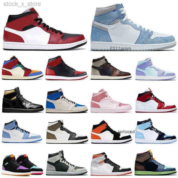 

2023 casual 1s men basketball shoes 1 university blue obsidian bred shadow digital pink women mens trainers sports sneakers 36tn, Black