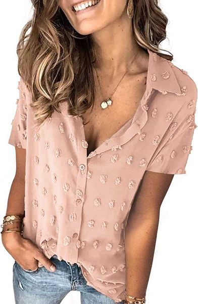

womens blouse silk summer women pompom button down shirt casual blouse size s-2xlq1de, White