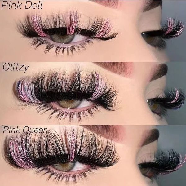 

colored lashes with glitter pink blue white purple mix color false eyelashes colorful faux mink eyelashes extensions makeup