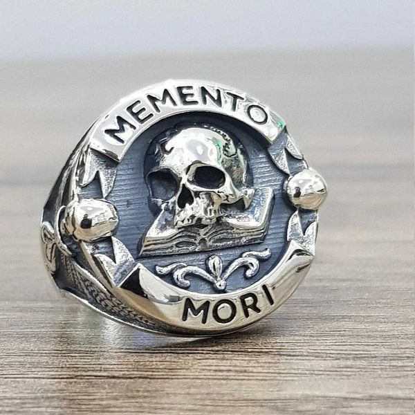

cluster rings y2k goth vintage ethic memento mori carpe diem letter skull rings for men fashion punk christmas skeleton ring for women jewel, Golden;silver