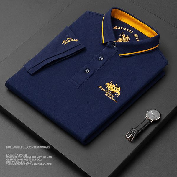 

men's polos men's cotton embroidered polo shirt summer high-end business casual lapel short sleeve t-shirt 230303, White;black