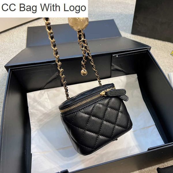 

cc handbags womens designer lambskin mini cosmetic case box bags with crush gold ball metal matelasse chain crossbody shoulder tiny vanity o, Black