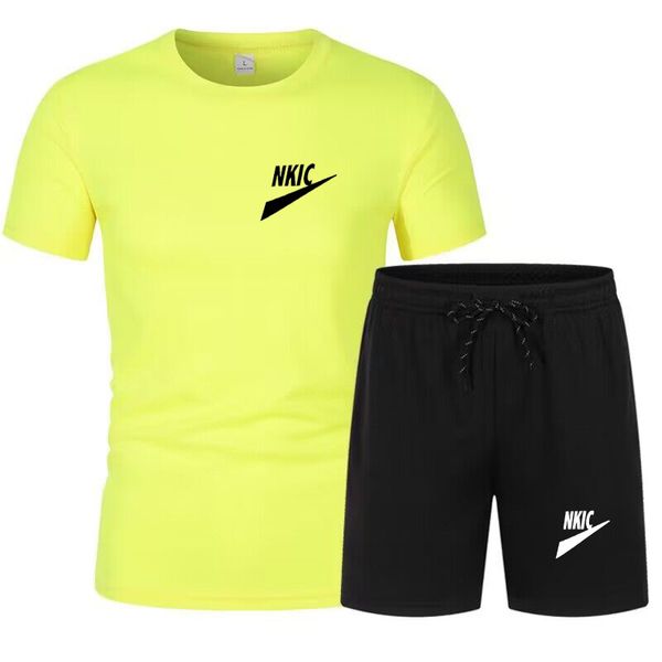 

men's summer tracksuits short sleeve shorts 2pcs sports kit streetwear brand logo print t shirt sets, Gray