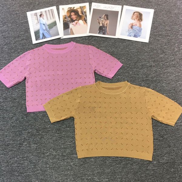 

short sleeve women knits vintage knitted for ladies designer double letter jacquard tees, White