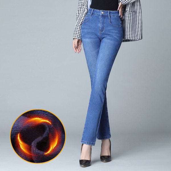 

women's jeans winter fleece thicken velvet slim pencil jeans women winter warm oversized 34 denim pants high waist stretch cowboy trous, Blue