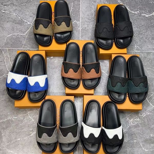 

luxury designer color-blocking slippers brand letters embossed thick sole sandals anti-slip outer wear men's and women's flip-flop, Black