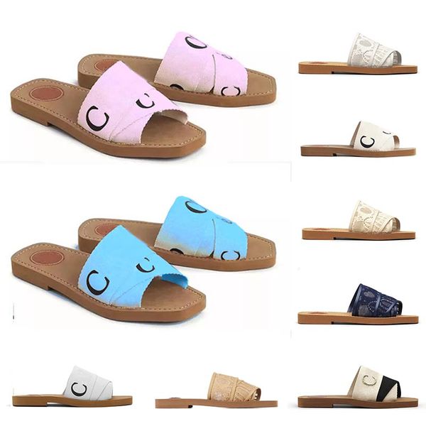

fashion woody sandals for womens mules flat slides light tan beige white black pink lace lettering fabric canvas slippers womens summer outd