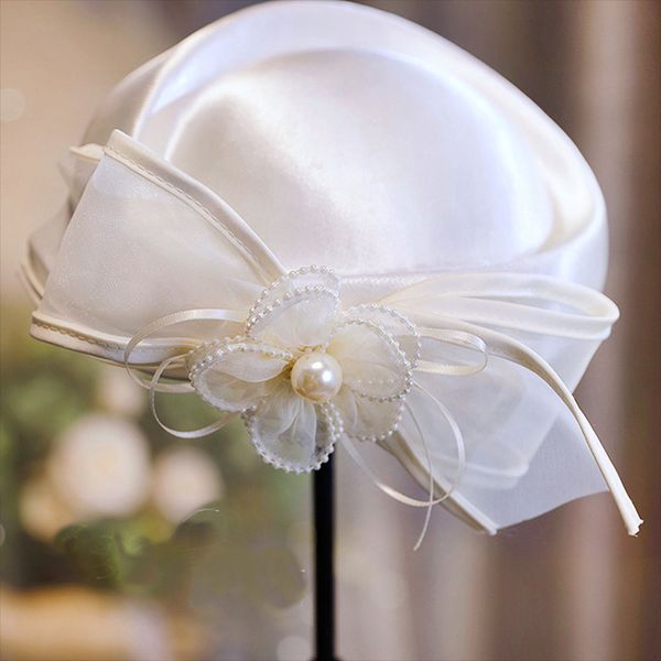 

stingy brim hats bride bowknot beaded flower hat retro wedding dress headwear hair jewelry studio pography jewelry 230306, Blue;gray
