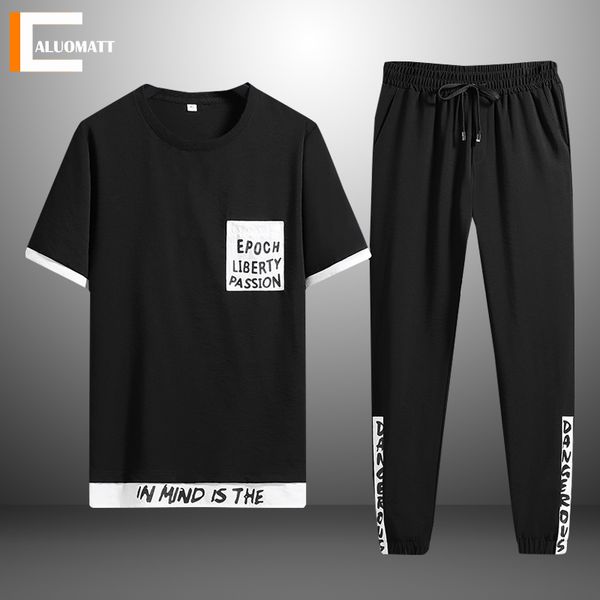 

men's tracksuits sets hip hop streetwear summer sportswear suit male print tshirt pants 2 pieces set fashion casual pullover plus size, Gray