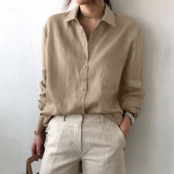 

women's blouses shirts vintage solid color cotton linen shirt women autumn spring long sleeve clothes blusas office lady chic clothes, White