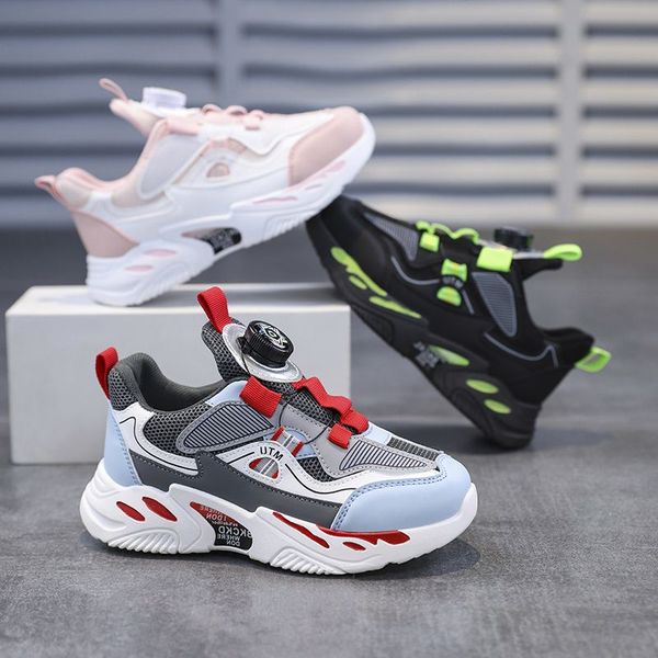 

2023 fashion ale children's shoes pink gray red black green spring rotating button breathable mesh casual shoes sneakers color89