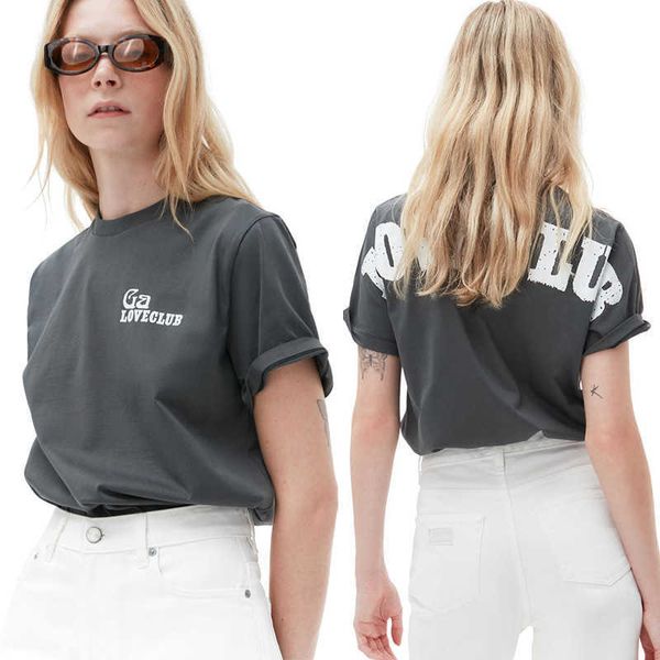 

ganni 2023ss women designer t shirtfashion letter round neck print creative commuter leisure short sleeve teeswomen, White