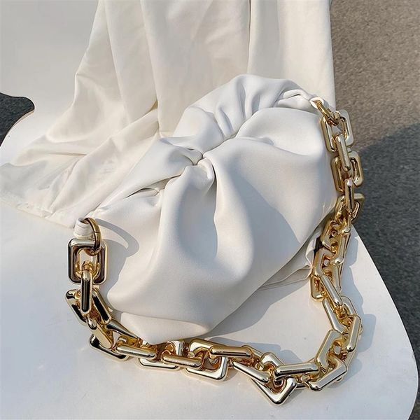 

new day clutch thick gold chains dumpling clip purse bag women cloud underarm shoulder bag pleated baguette pouch totes handbag2684