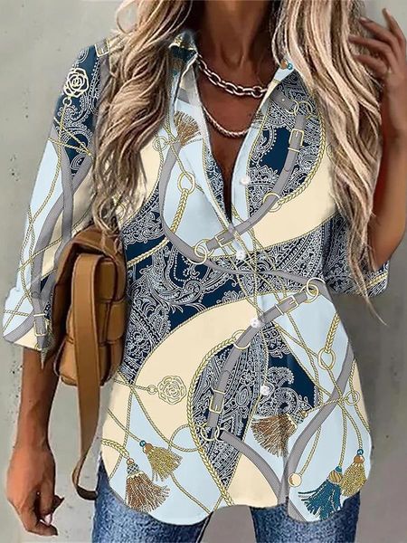 

women's blouses shirts spring and autumn elegant fashion loose long sleeve street print 230306, White