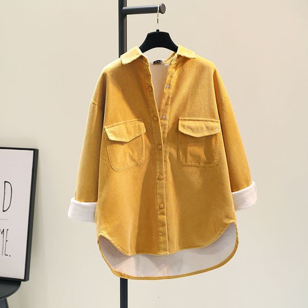 

women's blouses shirts women's corduroy shirt fleece thickening coat autumn winter jacket korean fashion cardigan loose leisure wh, White