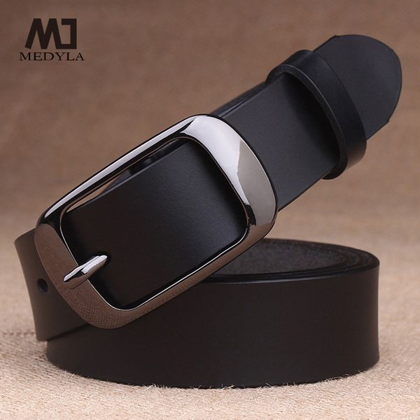 

belts medyla women's belt genuine leather fashion retro belts luxury brand ladies alloy buckle casual jeans belt 230306, Black;brown