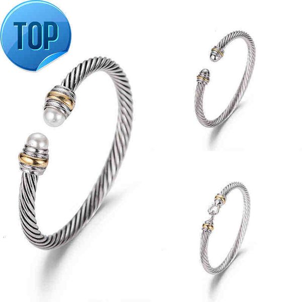 

bracelet dy luxury designer twisted pearl head women fashion versatile twist bracelets jewelry platinum plated wedding gifts 5mm, Black