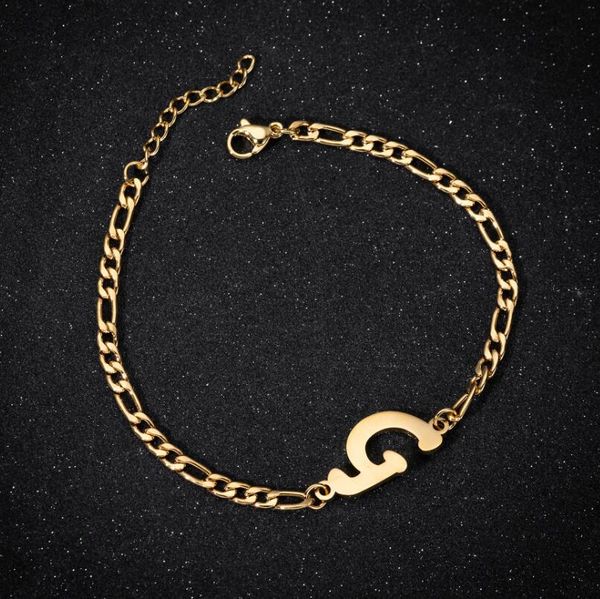 

stainless steel initial bracelets thick chain capital letter charm bracelet for girls birthday jewelry, Black