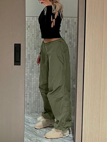 

women's pants capris women casual baggy wide leg sweatpants fashion vintage chic solid drawstring trousers y2k loose streetwear joggers, Black;white